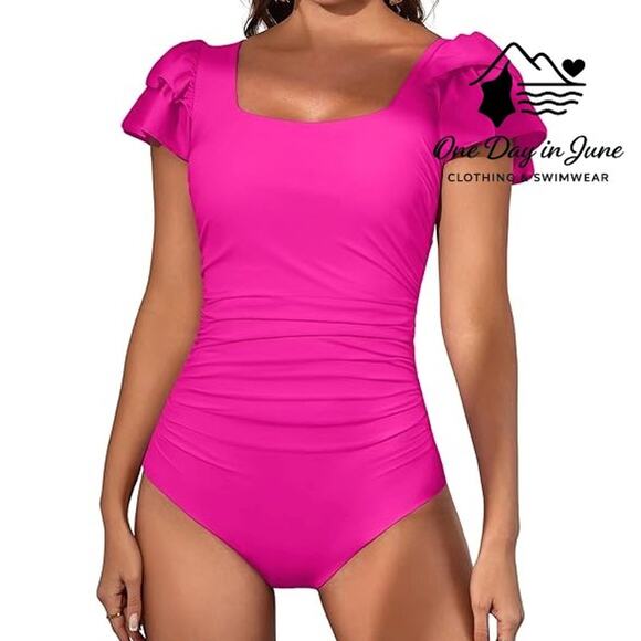 Eomenie Ruffle Shoulder One Piece Swimsuit Size M - Picture 1 of 6